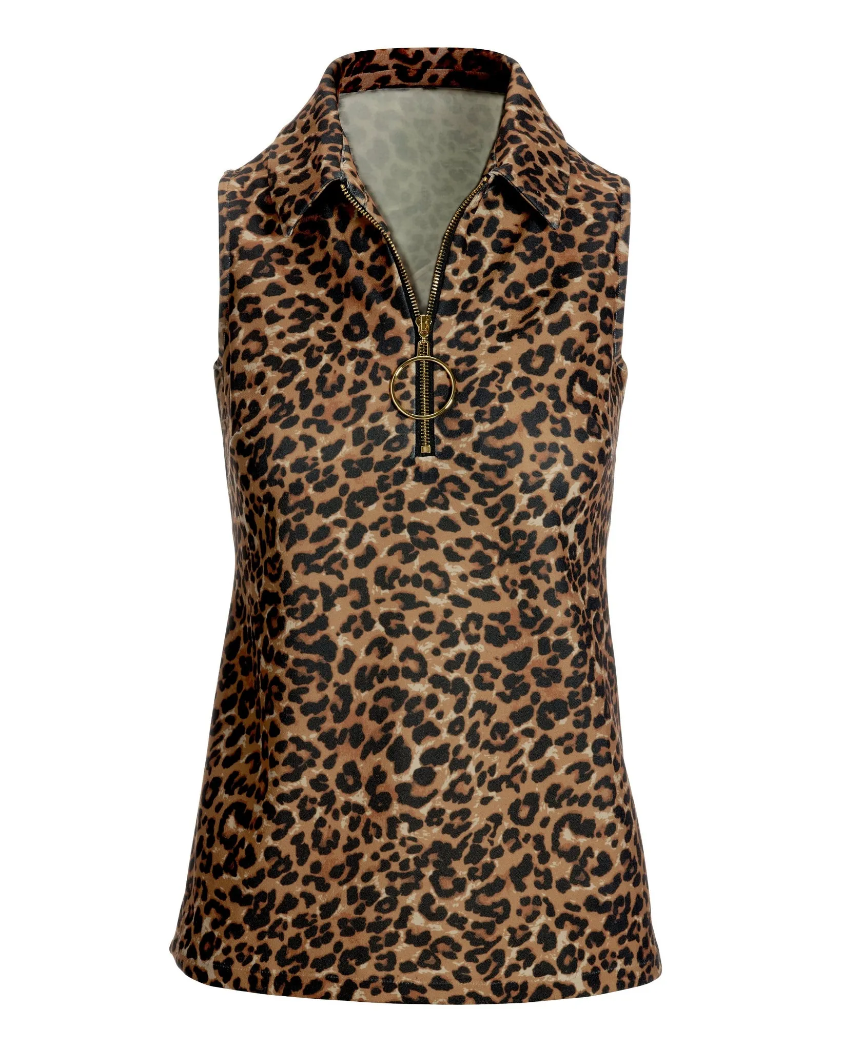 Leopard Zip Up Collared Knit Top Multi sold by Boston Proper product image thumbnail 2