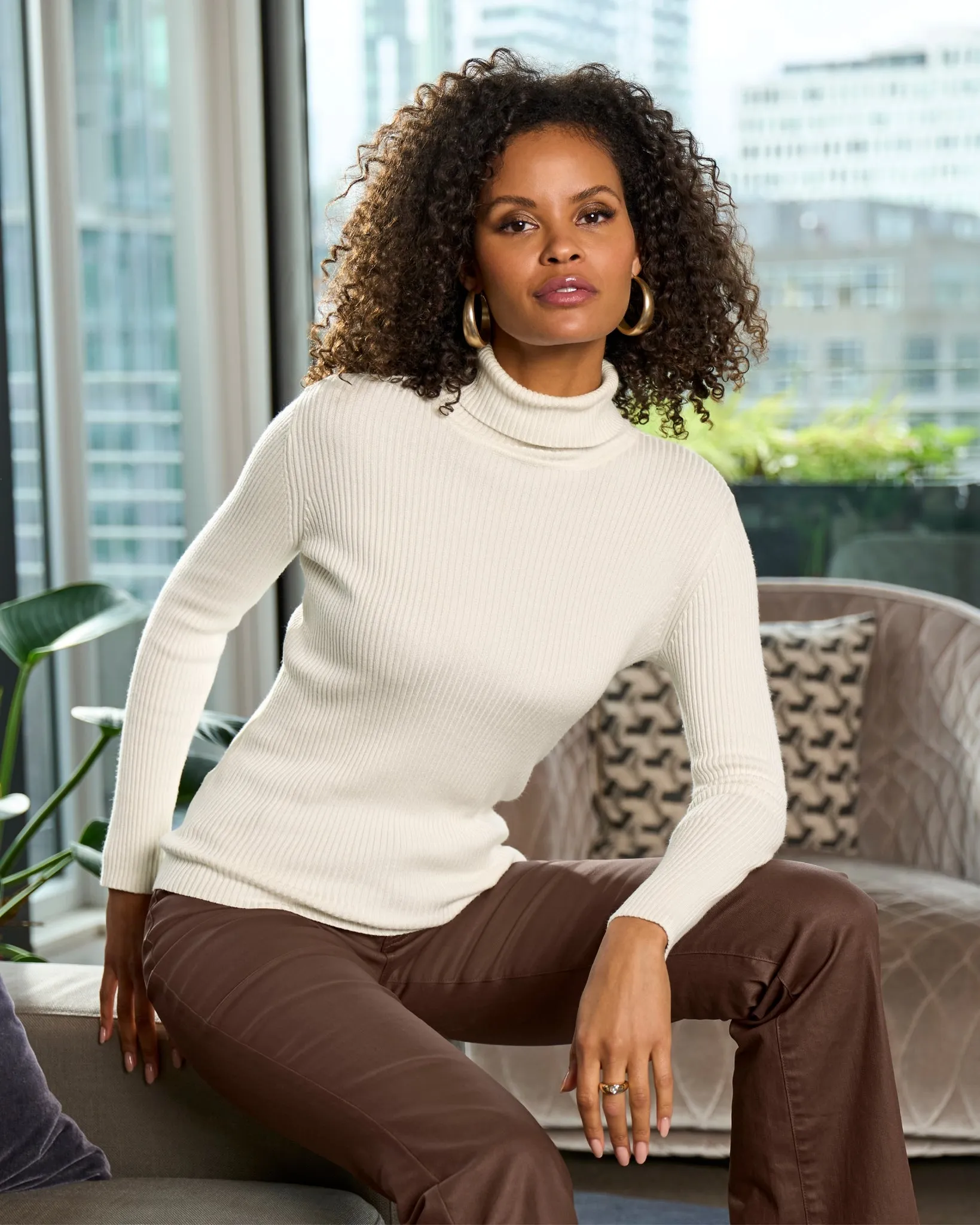 Ribbed Turtleneck Sweater Off White sold by Boston Proper