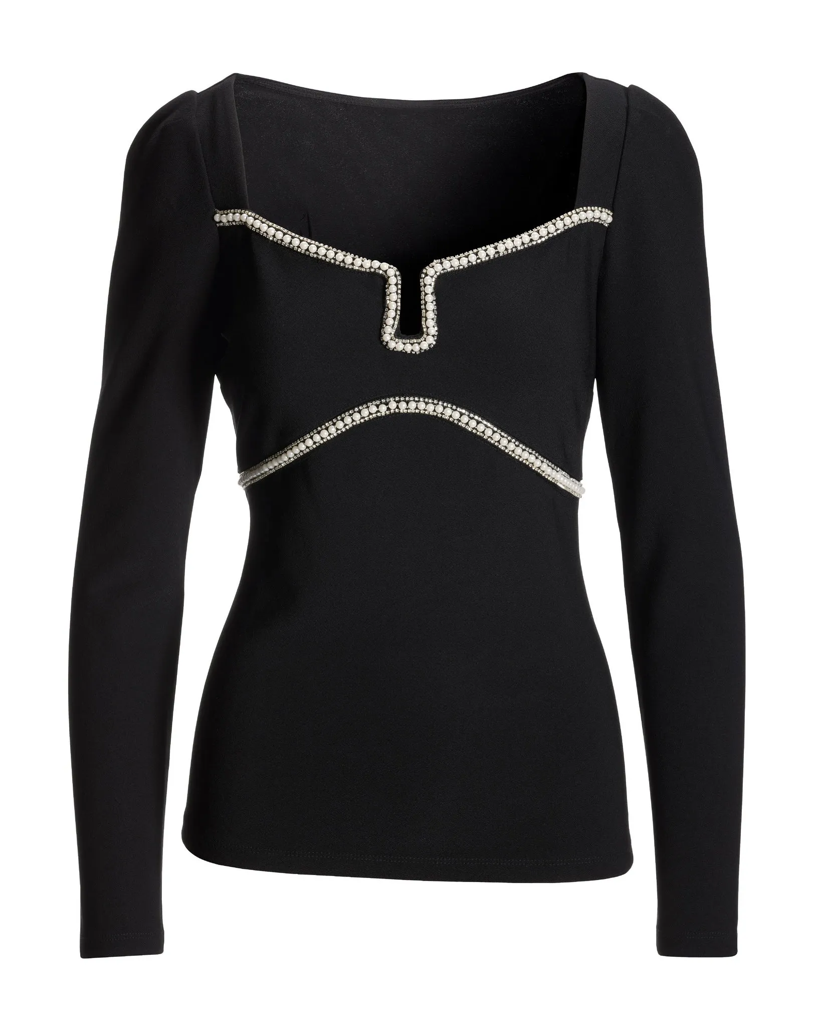 Pearl Trim Sweetheart Notch Knit Top Black sold by Boston Proper product image thumbnail 2