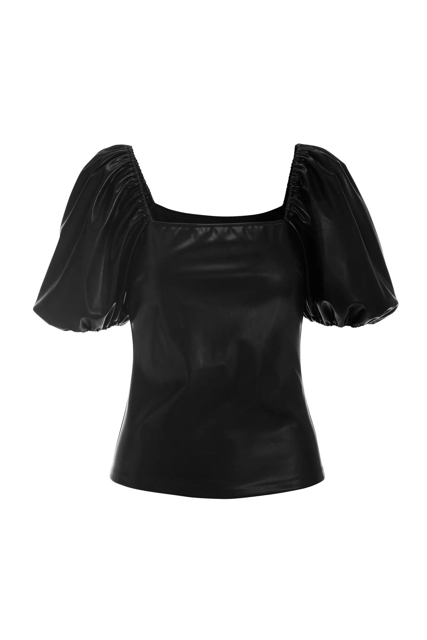 Faux Leather Square Neck Puff Sleeve Top Black sold by Boston Proper product image thumbnail 2
