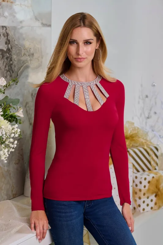 Embellished Trim Strappy Knit Top Jester Red sold by Boston Proper