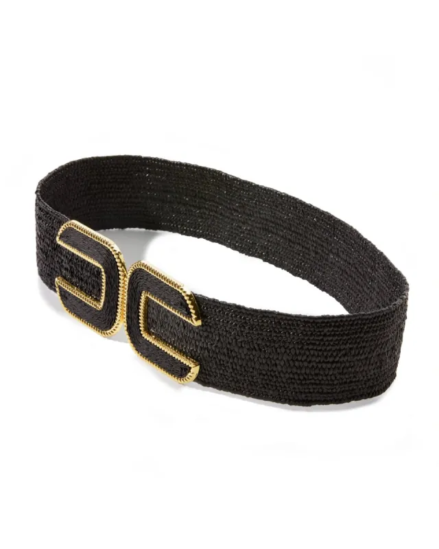 Gold Hardware Raffia Elastic Belt Black sold by Boston Proper