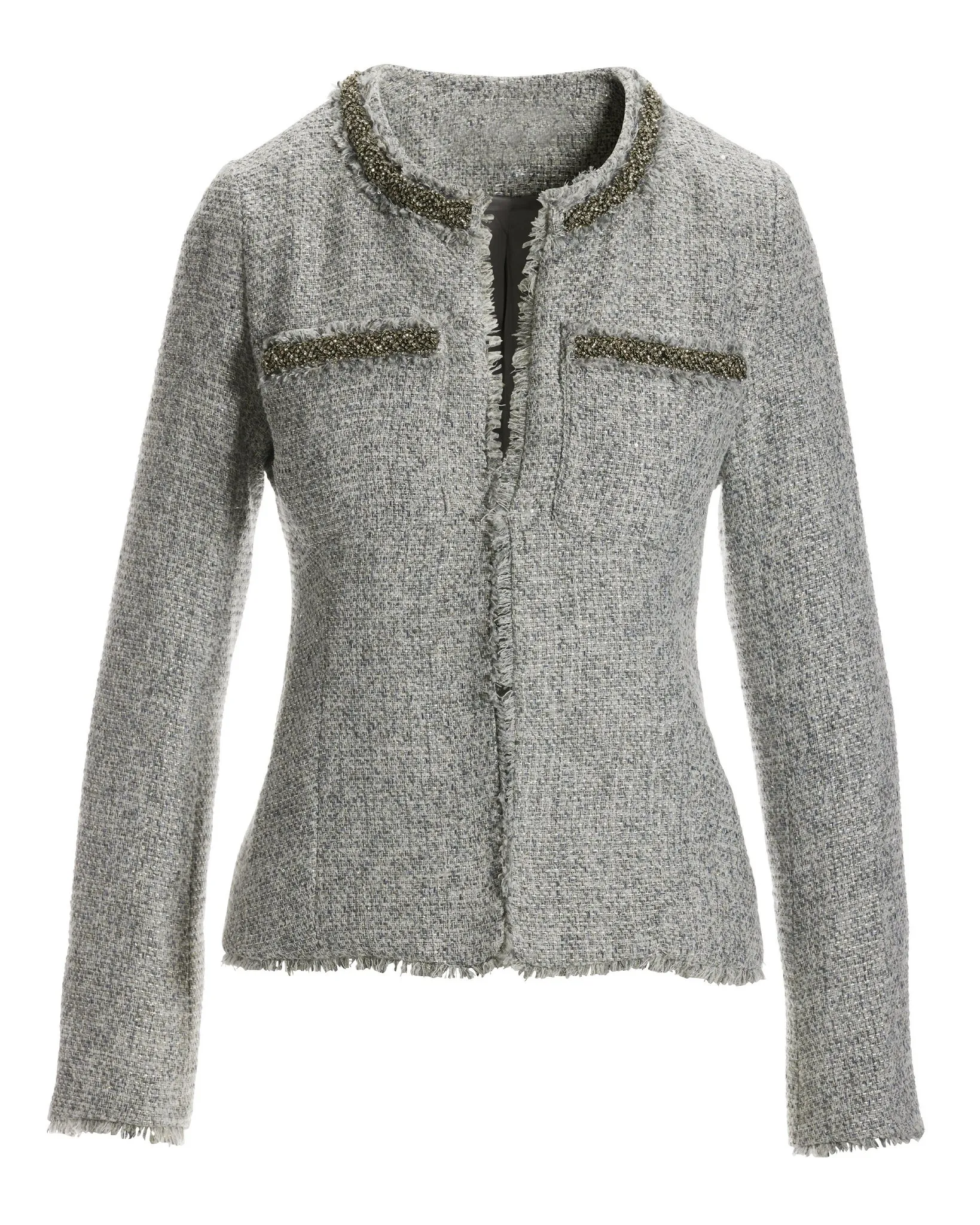 Crystal Trim Collarless Tweed Jacket Gray sold by Boston Proper product image thumbnail 2