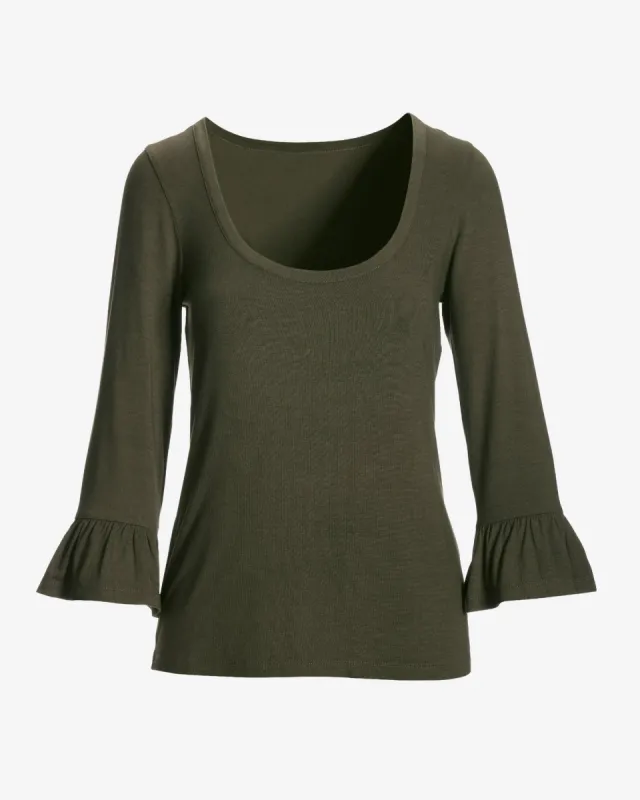 So Effortless Flare Sleeve Scoop Neck Knit Top Olive Night sold by Boston Proper