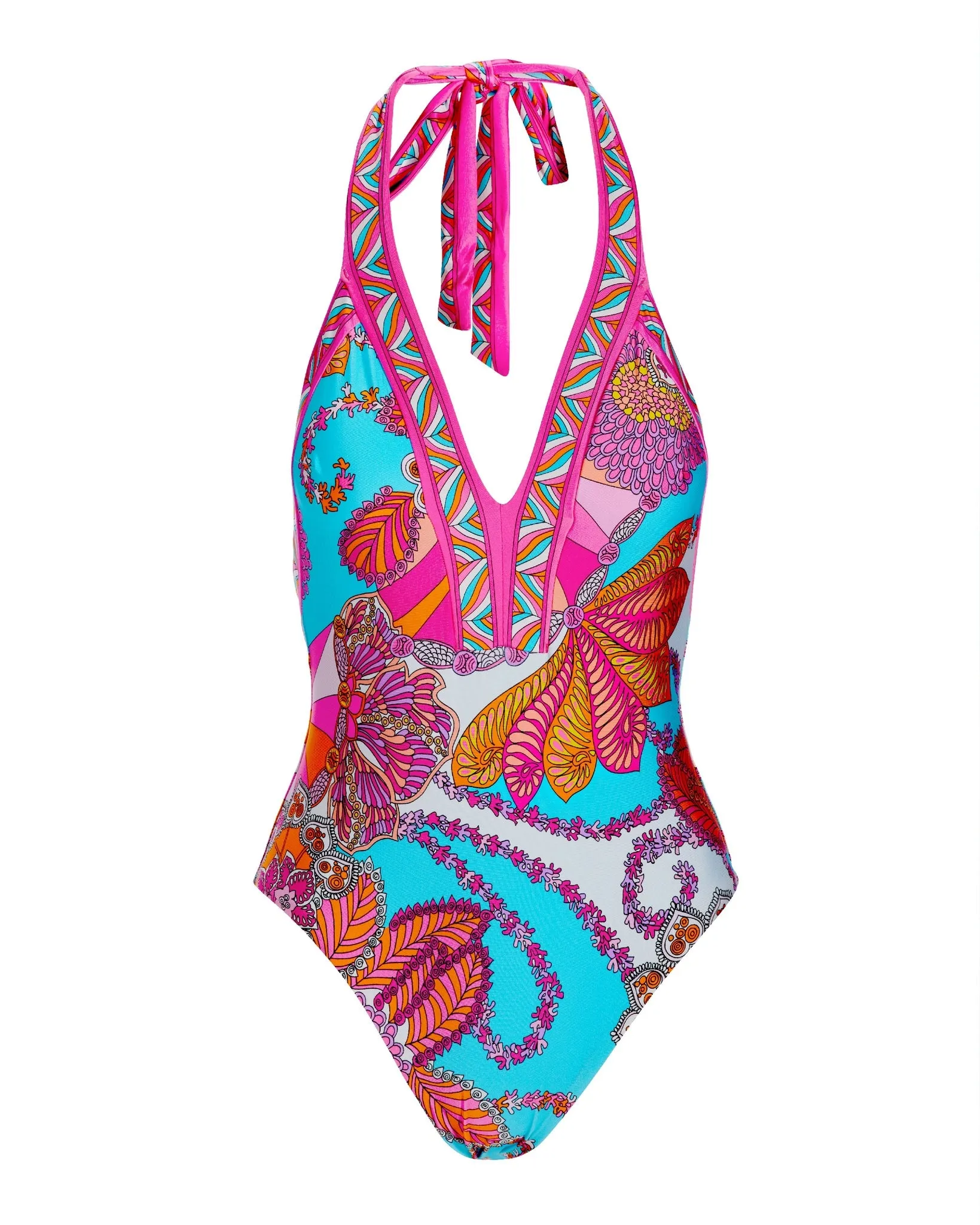 Border Printed V Neck One Piece Multi sold by Boston Proper product image thumbnail 2