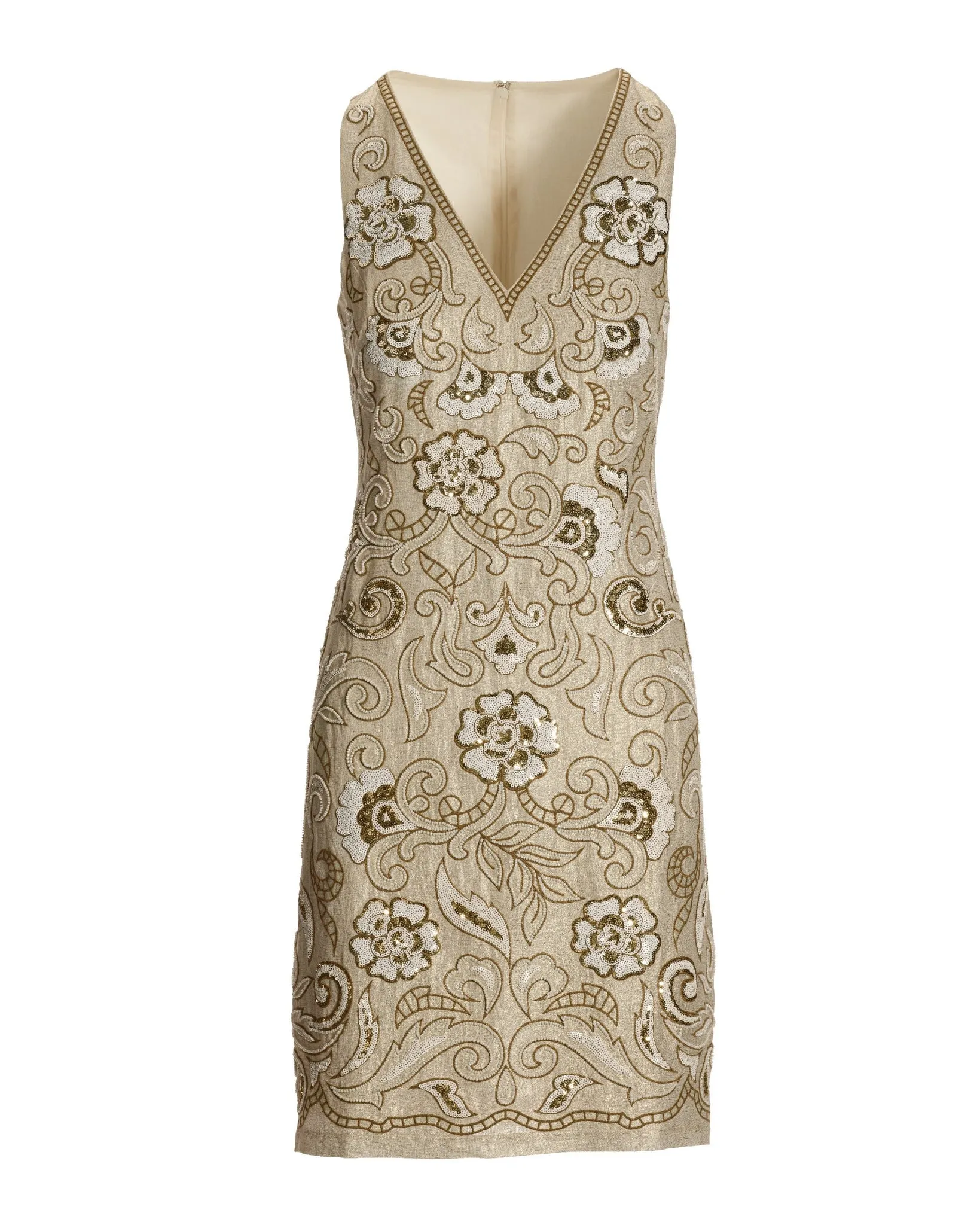 Embroidered and Beaded Shimmer Linen Sheath Dress Tan sold by Boston Proper product image thumbnail 2