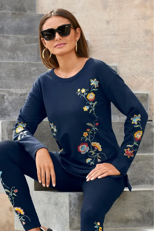 Embroidered Tunic Sweatshirt Navy sold by Boston Proper