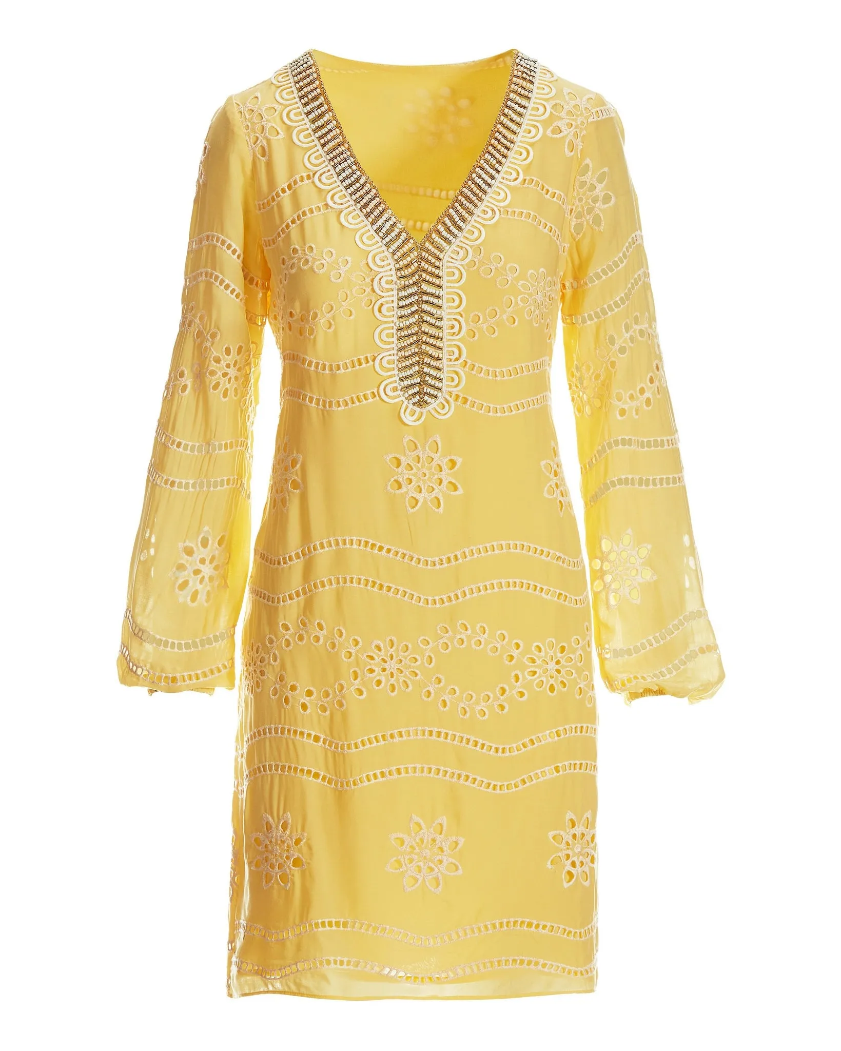 Embellished Lace Tunic Dress Lemon Drop sold by Boston Proper product image thumbnail 2