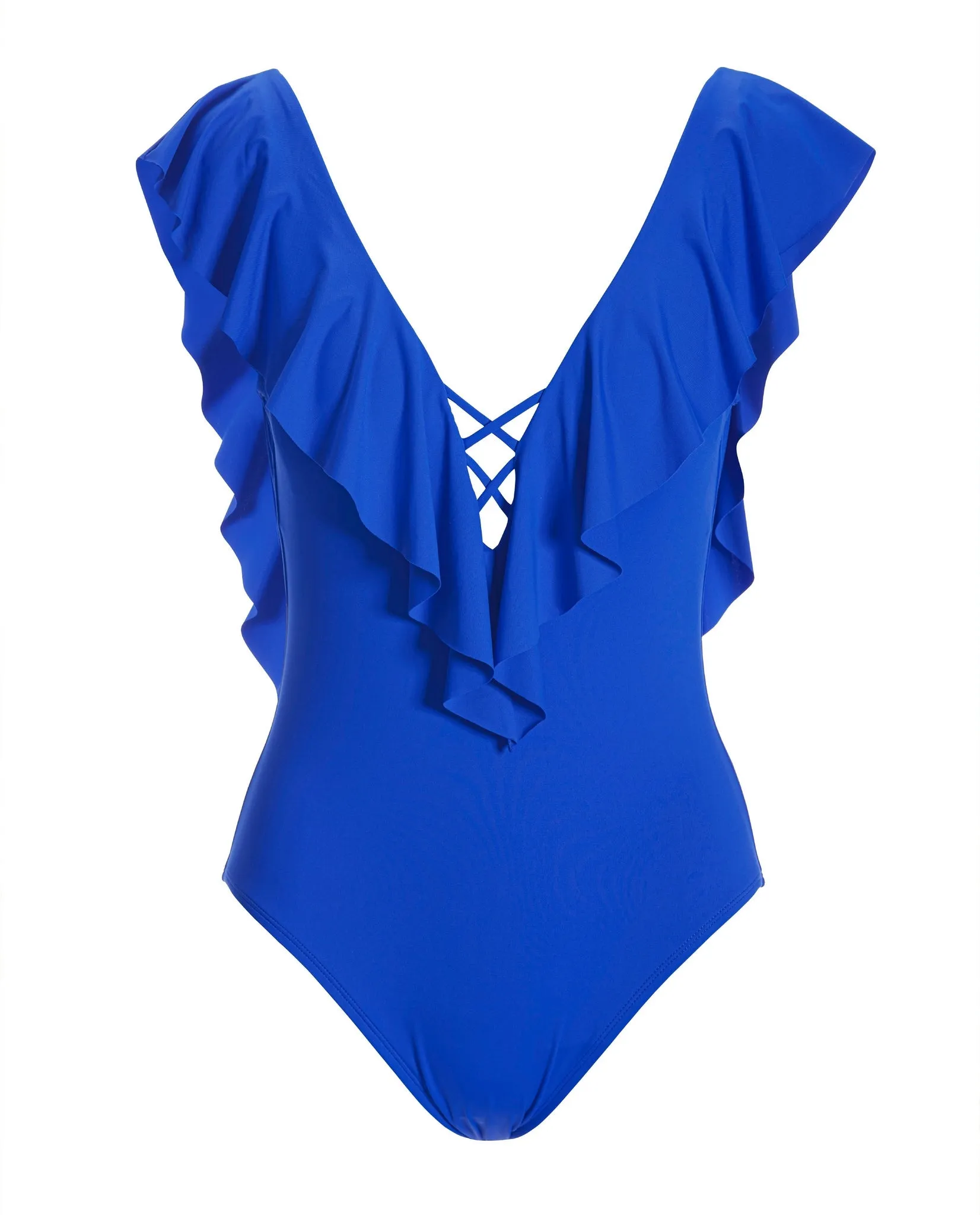 Ruffle Plunge One Piece Blue sold by Boston Proper product image thumbnail 2