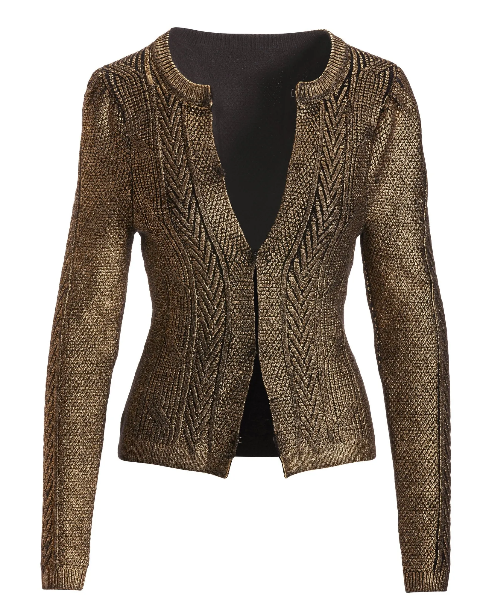 Metallic Foil Cable Cardigan Black/Gold sold by Boston Proper product image thumbnail 2