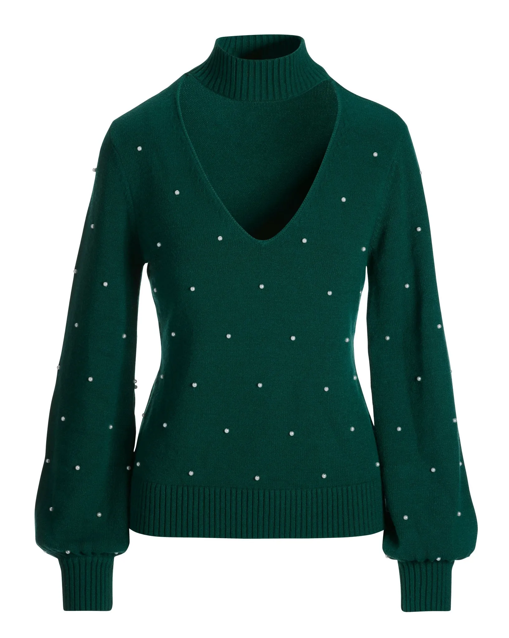 All Over Pearl Embellished Keyhole Sweater Deep Emerald sold by Boston Proper product image thumbnail 2