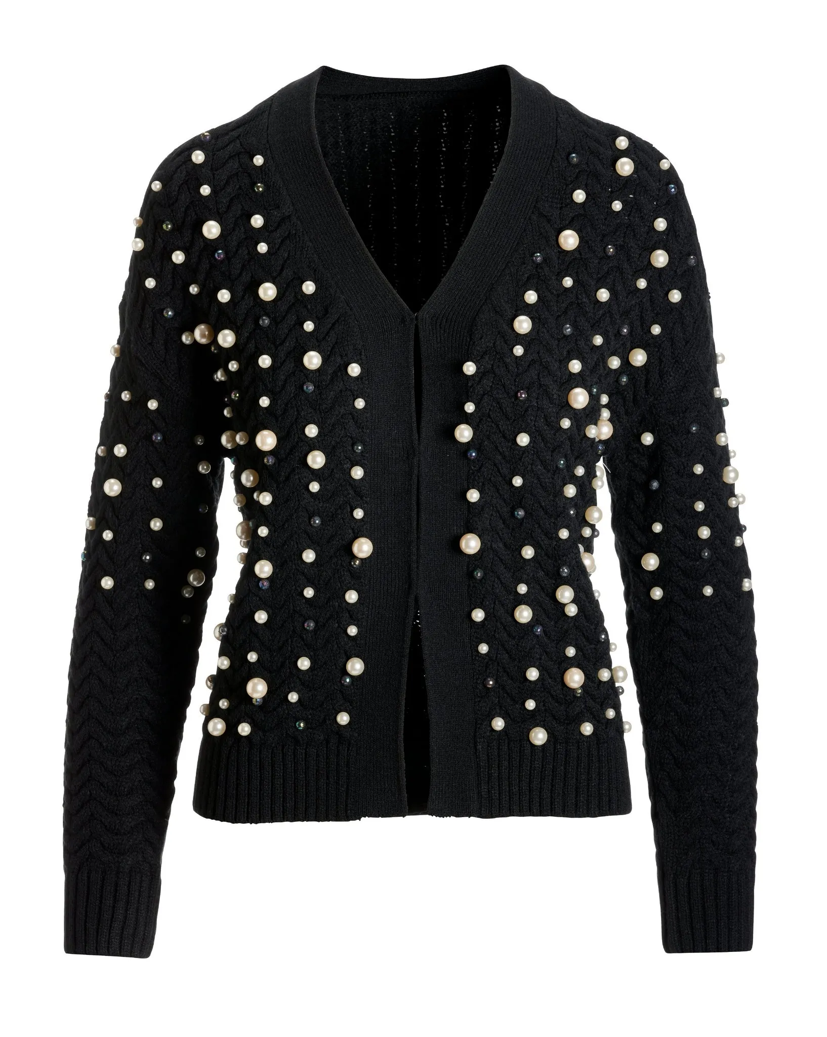 Pearl Embellished Cable Cardigan Black sold by Boston Proper product image thumbnail 2