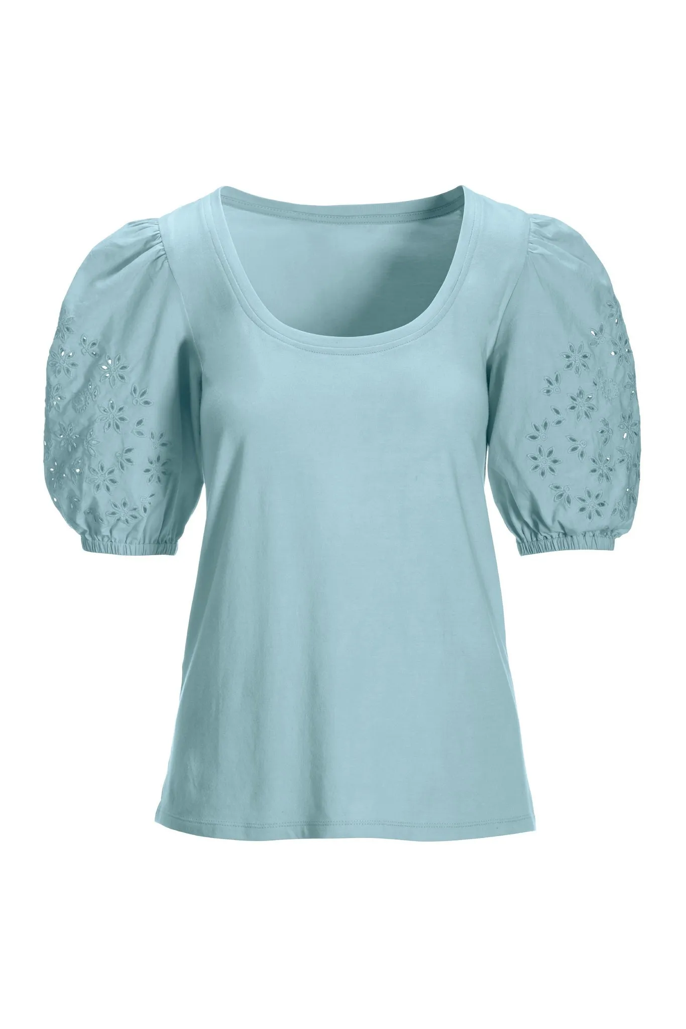 Eyelet Puff Sleeve Tee Cool Blue sold by Boston Proper product image thumbnail 2
