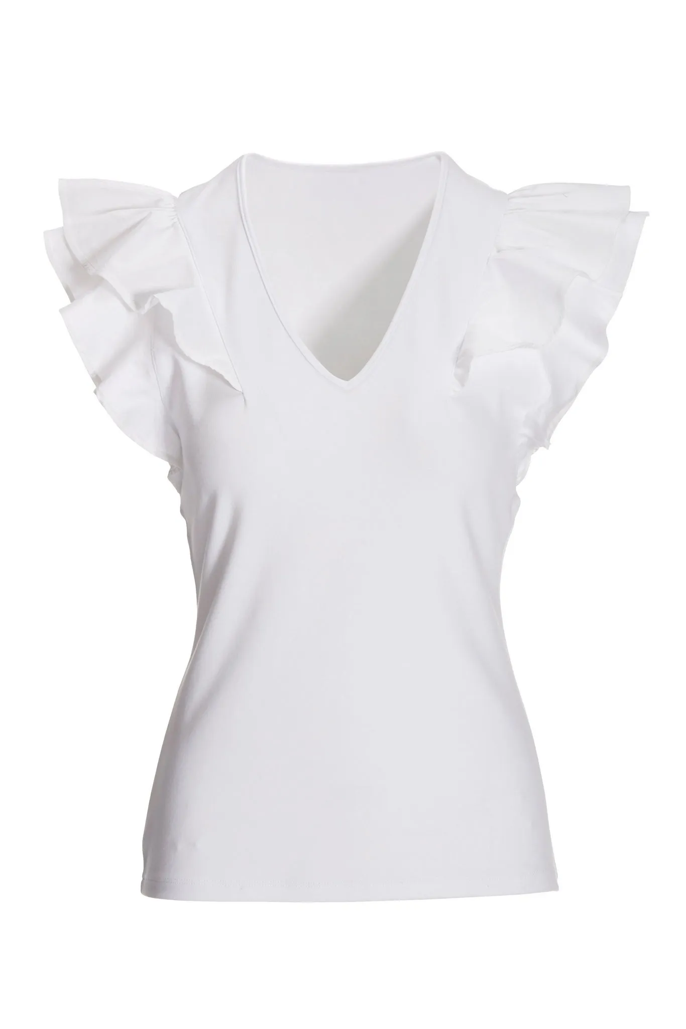 Ruffle Poplin V Neck Top White sold by Boston Proper product image thumbnail 2