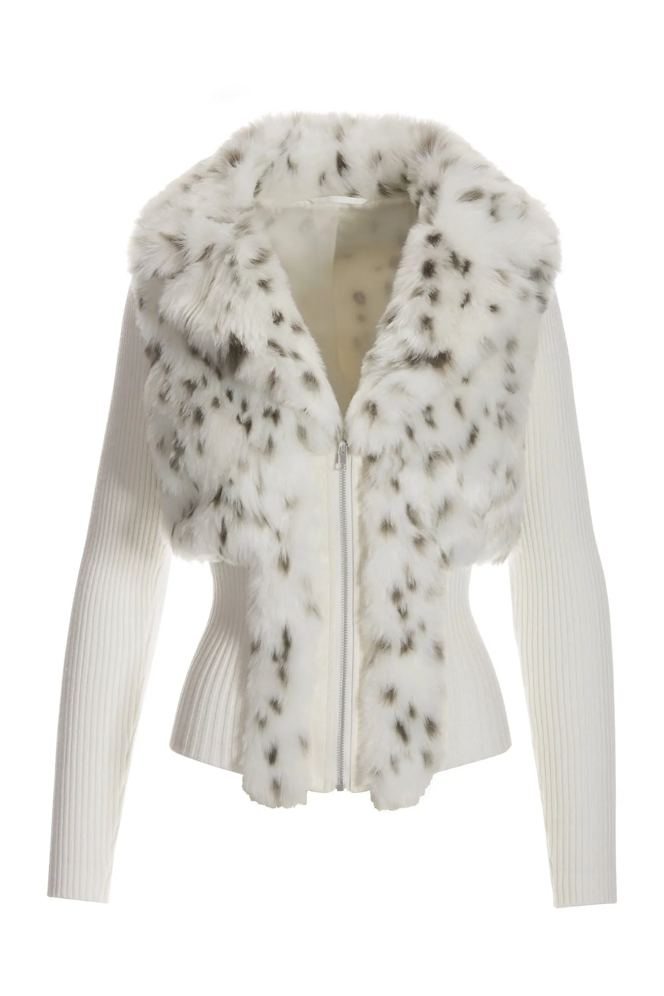 Snow Leopard Faux Fur Cardigan Sweater Off White Multi sold by Boston Proper product image thumbnail 2