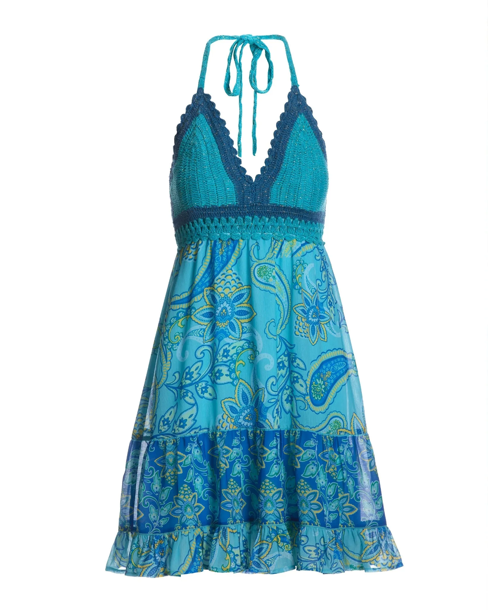 Montauk Paisley Print Crochet Halter Swing Dress Blue Multi sold by Boston Proper product image thumbnail 2