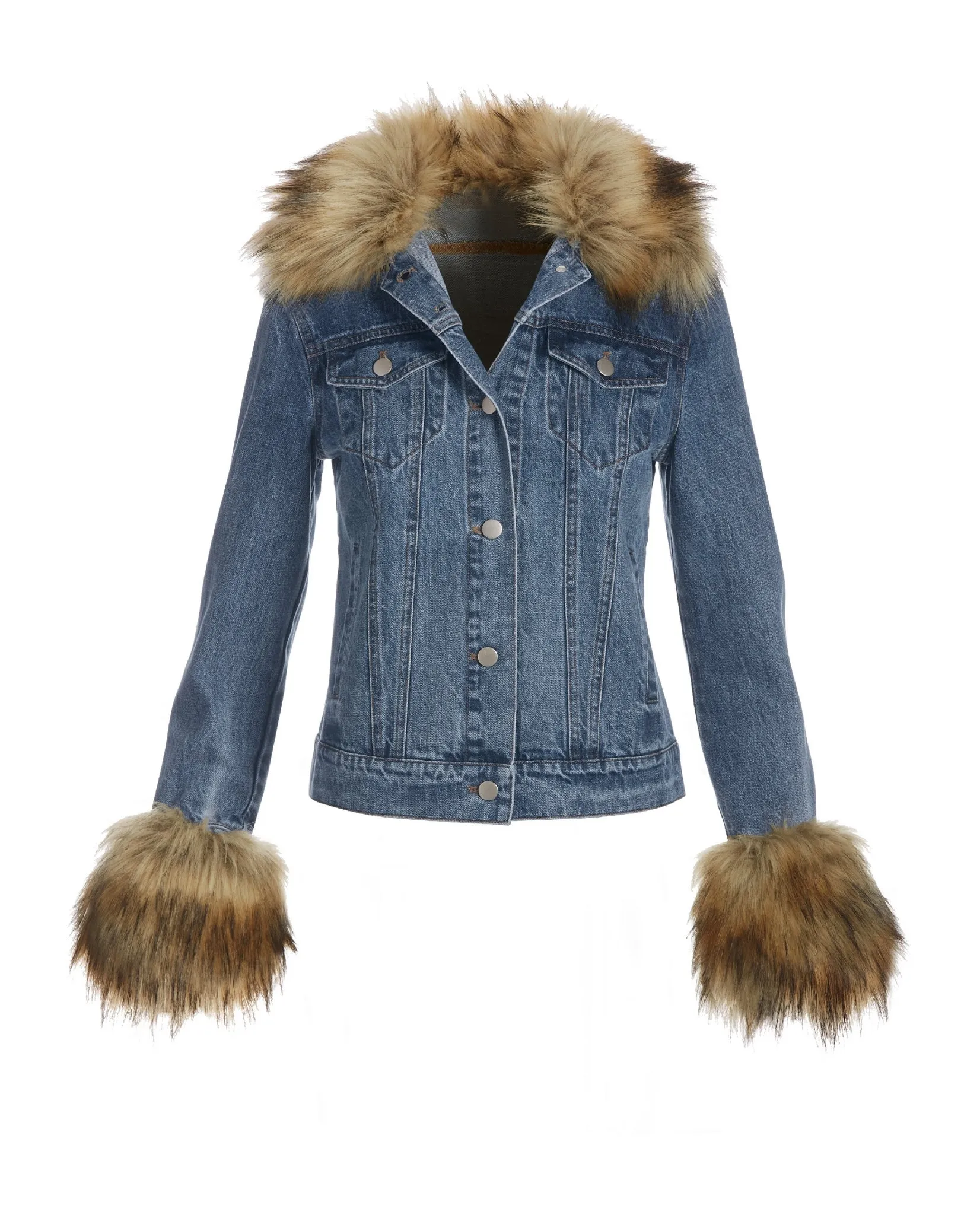 Removable Faux Fur Trim Denim Jacket Medium Wash sold by Boston Proper product image thumbnail 2