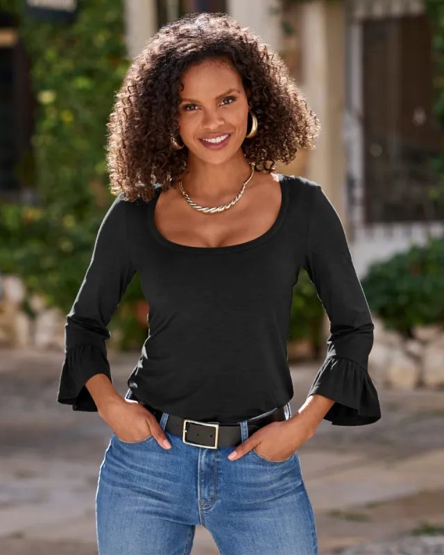 So Effortless Flare Sleeve Scoop Neck Knit Top Proper Black sold by Boston Proper