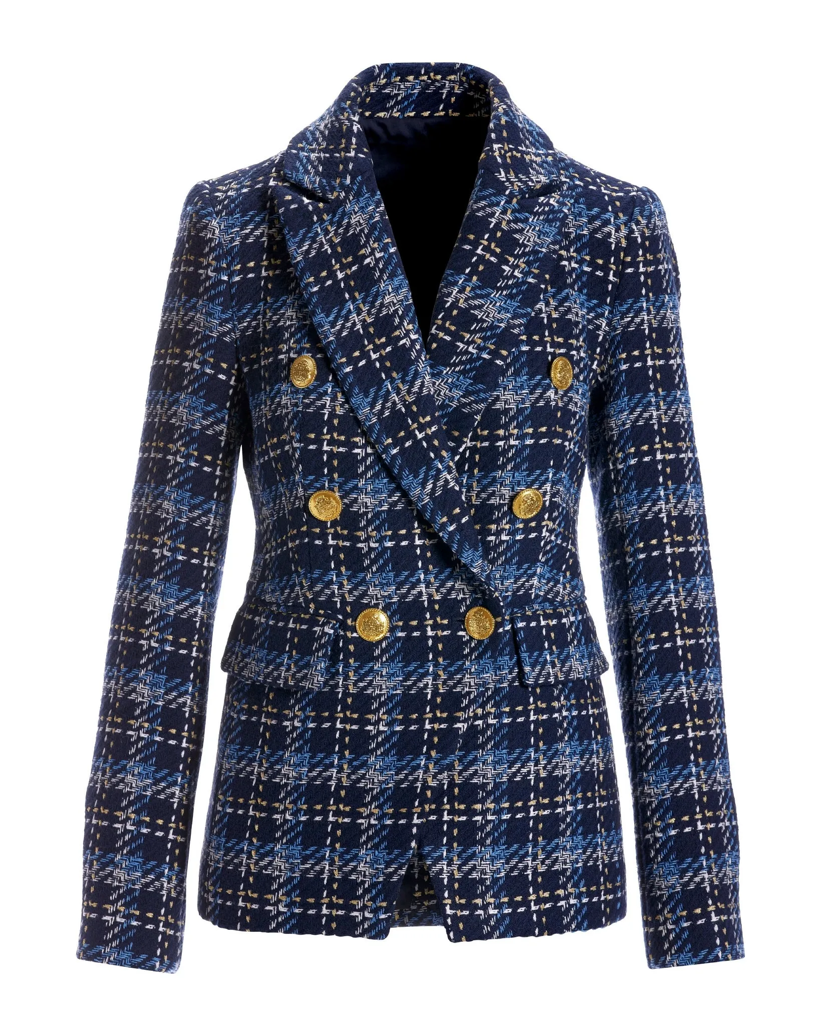 Plaid Tweed Double Breasted Blazer Blue Multi sold by Boston Proper product image thumbnail 2