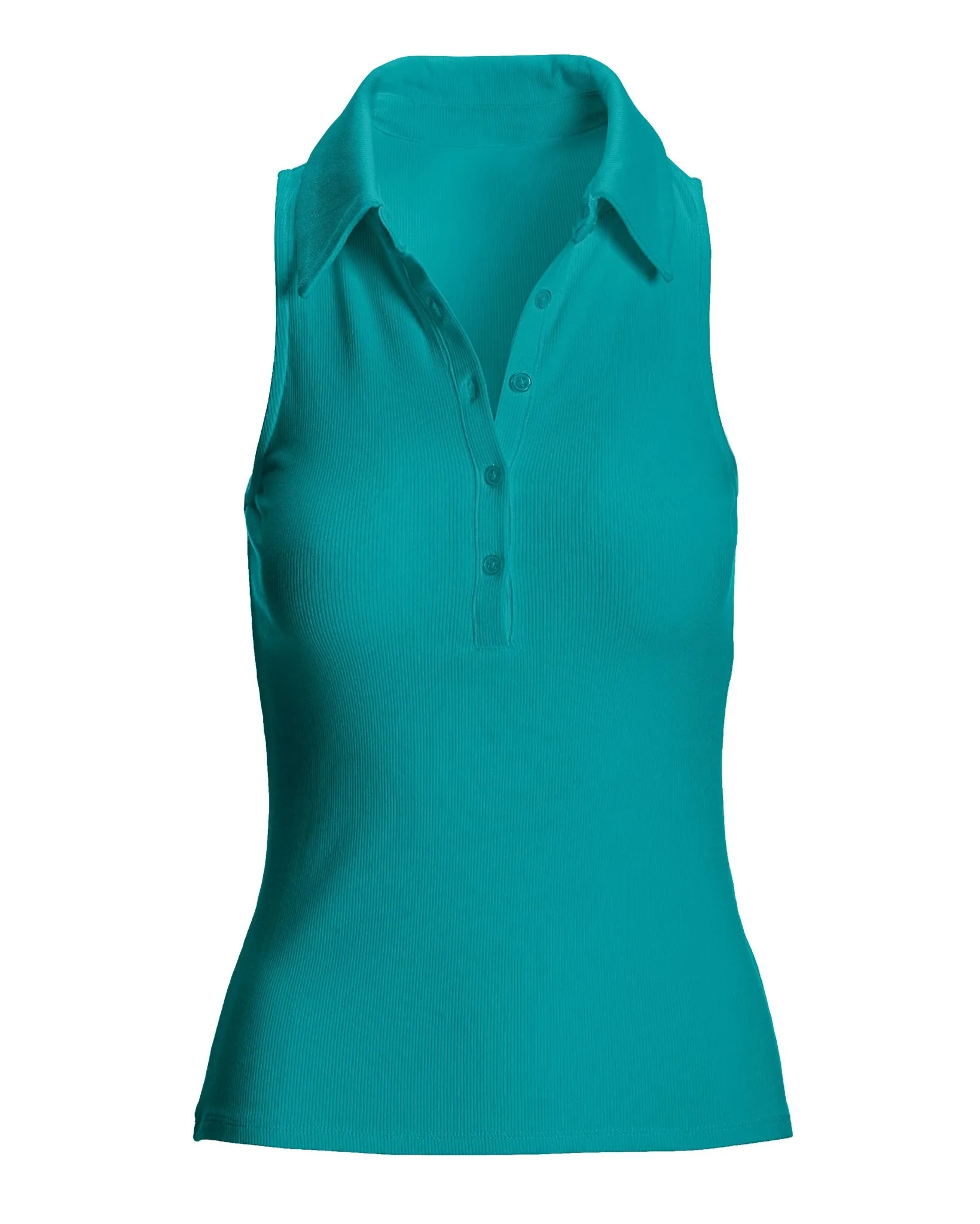 So Essential Ribbed Henley Collared Tank Tile Blue sold by Boston Proper product image thumbnail 2