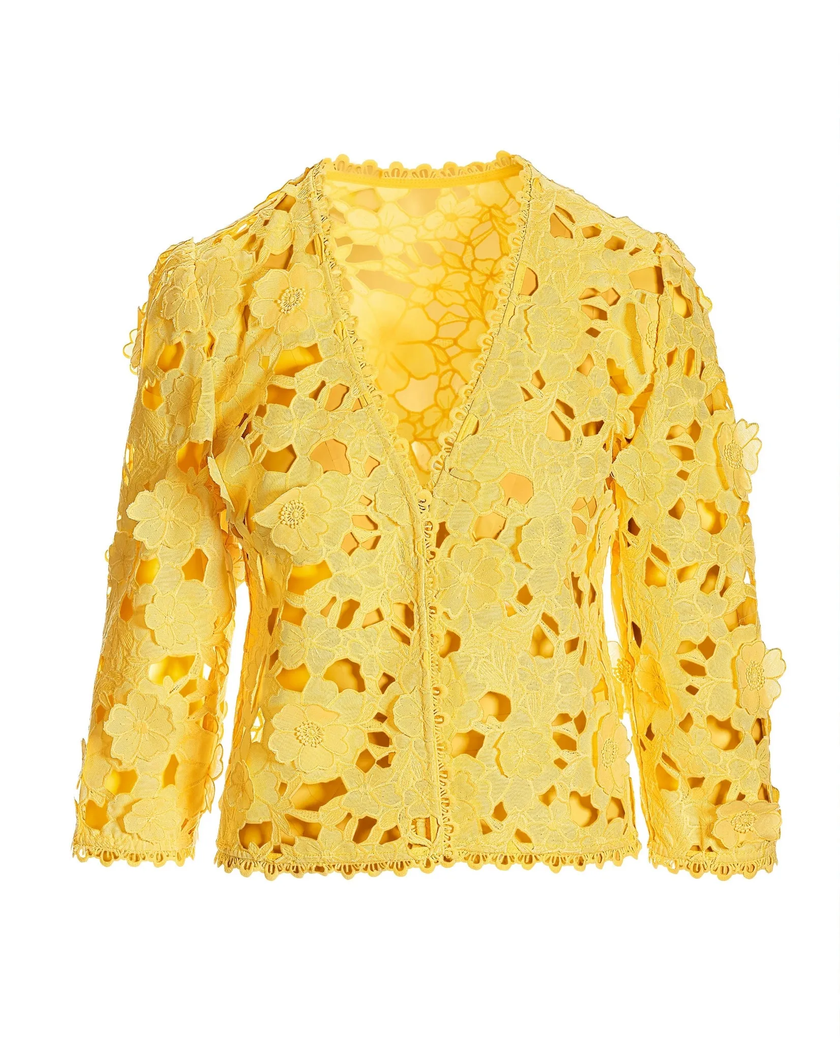 3D floral lace three-quarter sleeve jacket Lemon Drop sold by Boston Proper product image thumbnail 2
