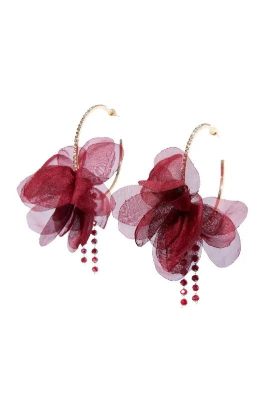 Chiffon Floral Detail Statement Hoop Red sold by Boston Proper