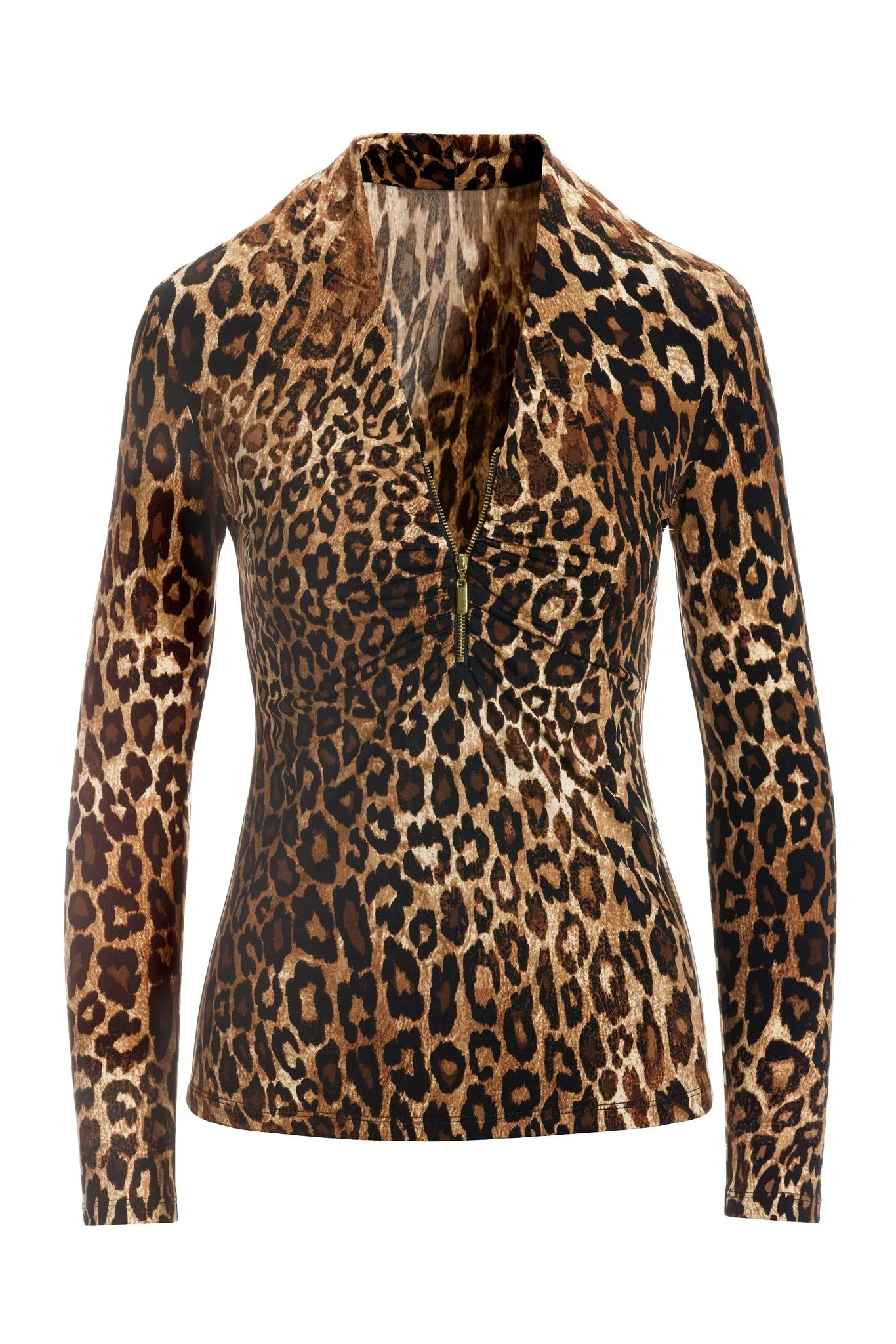 Animal Ruched Zipper Neckline Top Multi sold by Boston Proper product image thumbnail 2