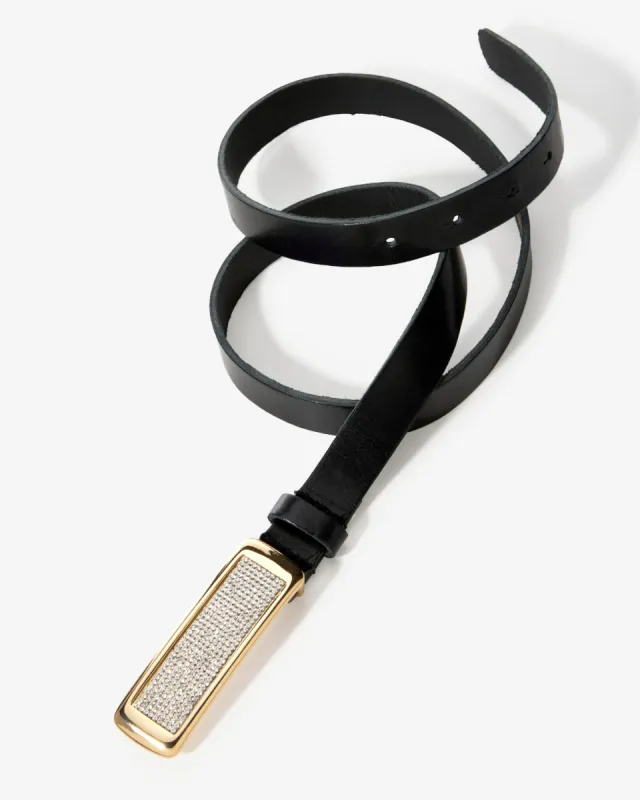 Skinny Gold and Crystal Leather Belt Black sold by Boston Proper