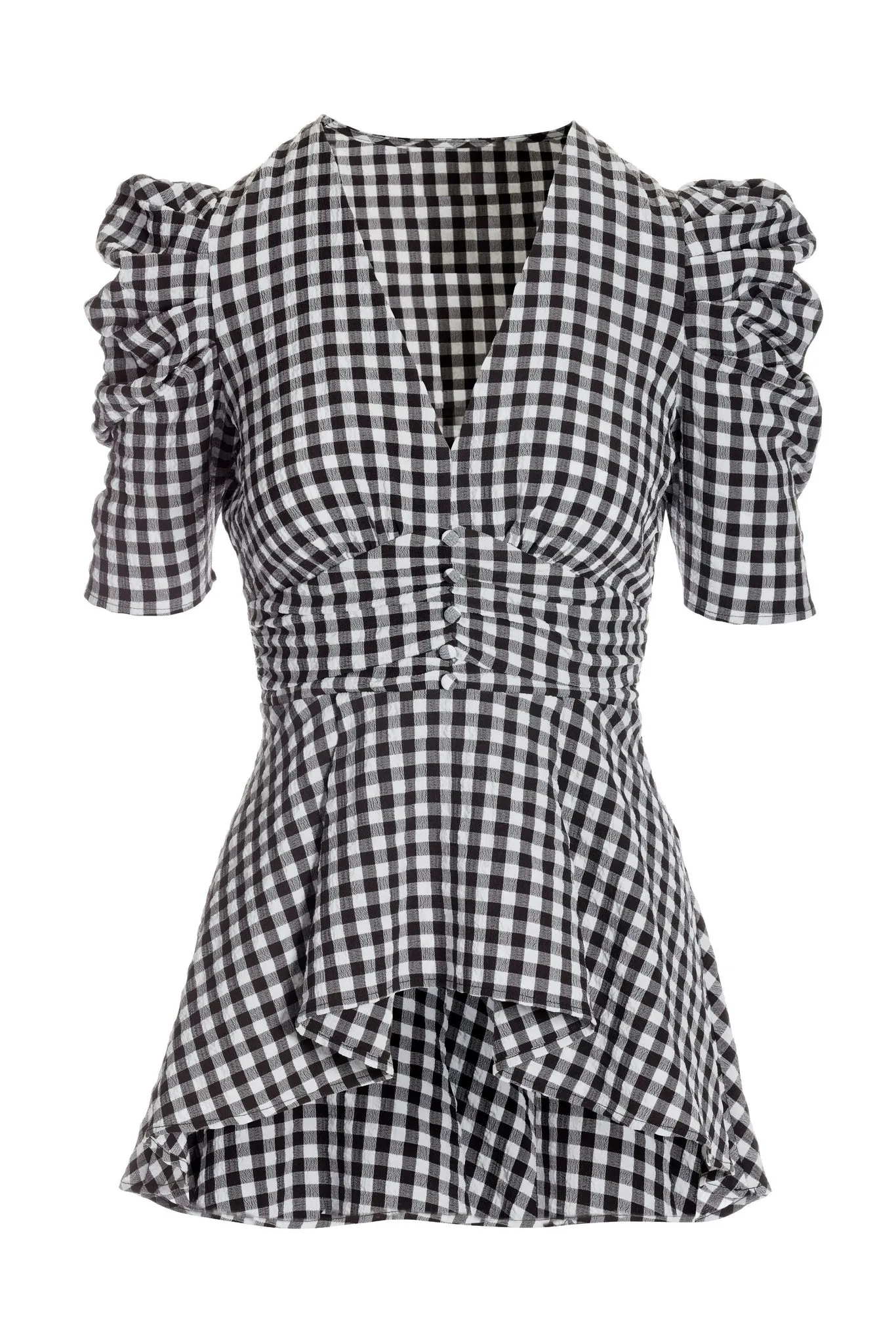 Gingham Covered Button High Low Knit Top Black/White sold by Boston Proper product image thumbnail 2