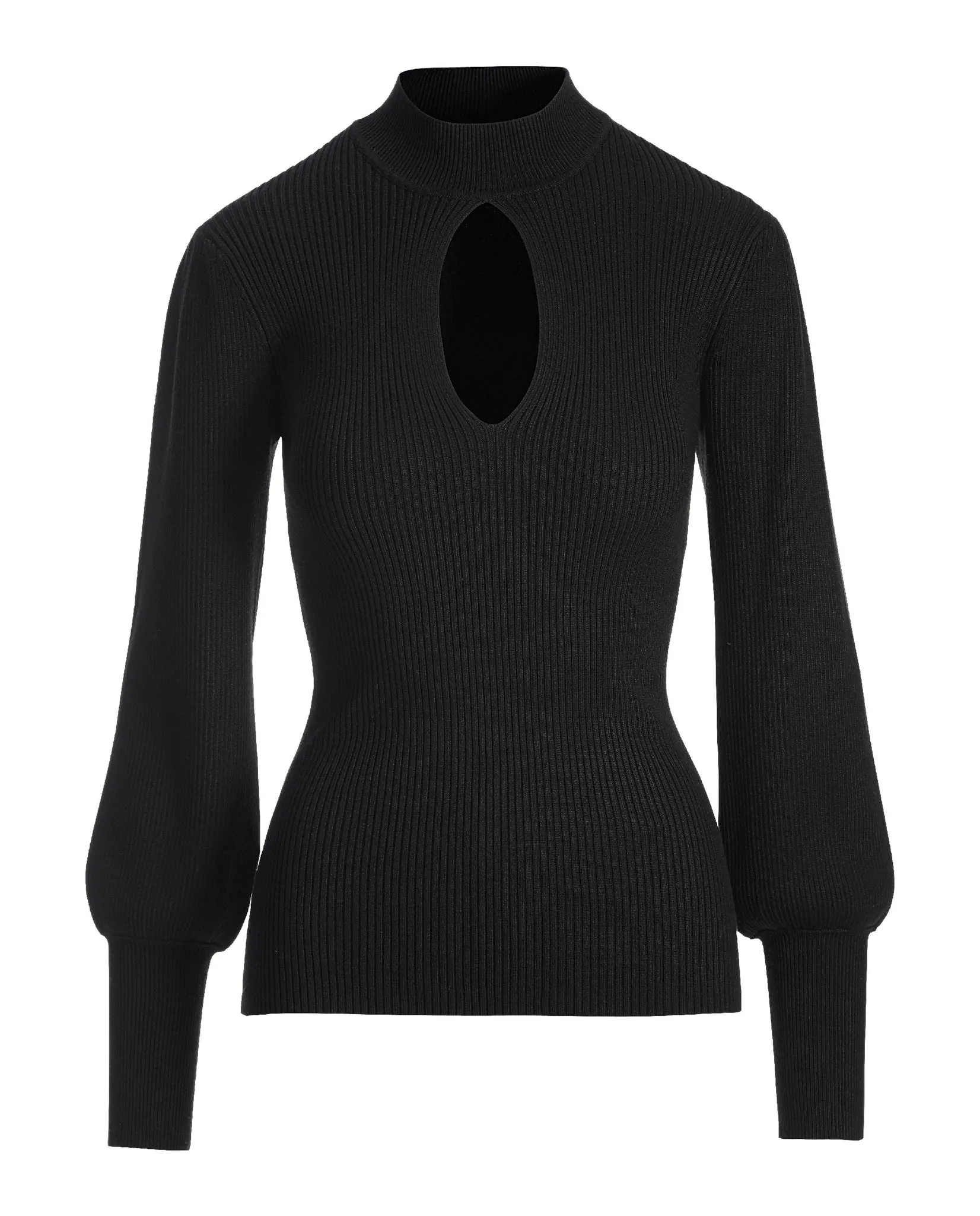 Ribbed Mock Neck Keyhole Sweater Black sold by Boston Proper product image thumbnail 2