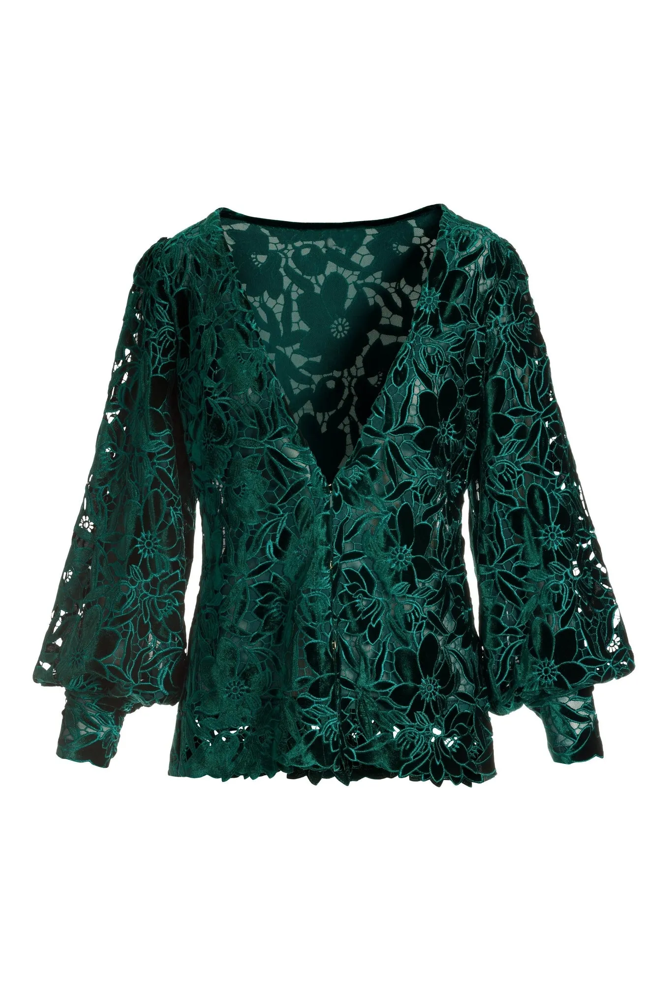 Velvet Floral Lace Hip Length Duster Emerald sold by Boston Proper product image thumbnail 2