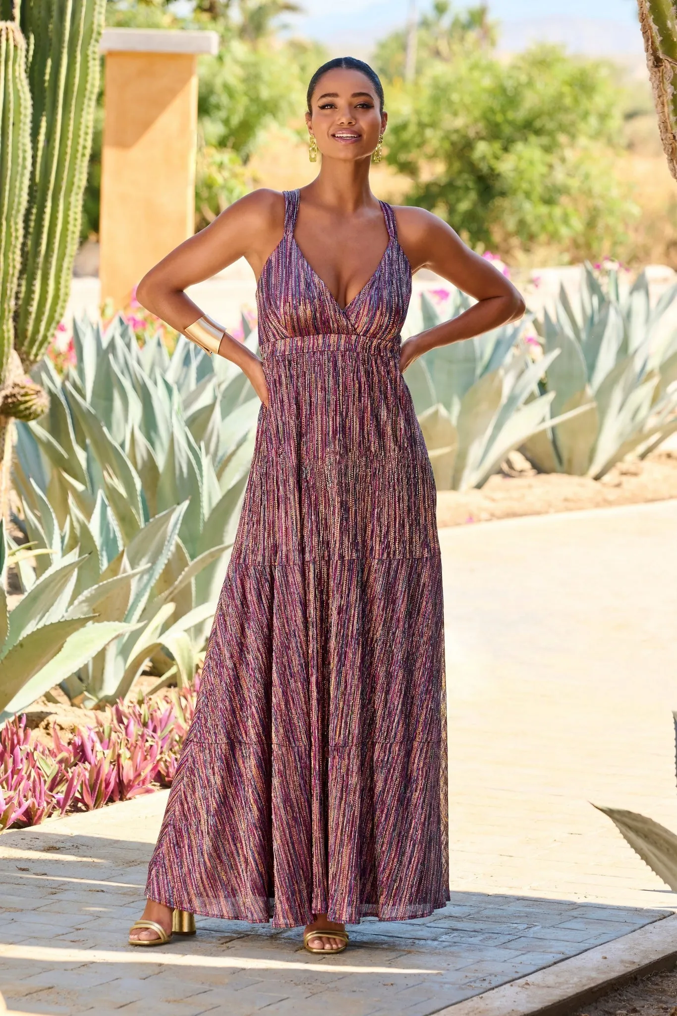 Sleeveless Multicolor Metallic Maxi Dress Pink Multi sold by Boston Proper