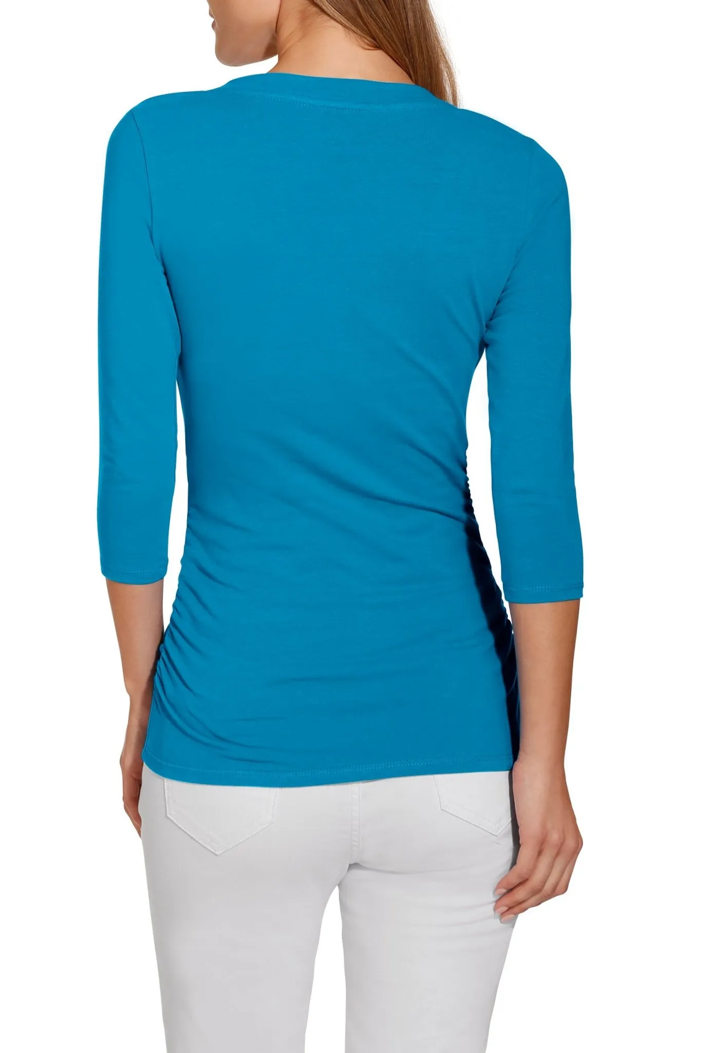 So Sexy Three Quarter Sleeve V Neck Top Turquoise sold by Boston Proper product image thumbnail 2