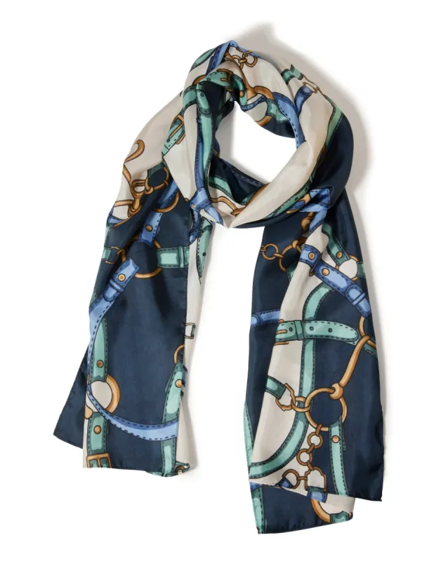 Status Border Print Scarf Blue Multi sold by Boston Proper