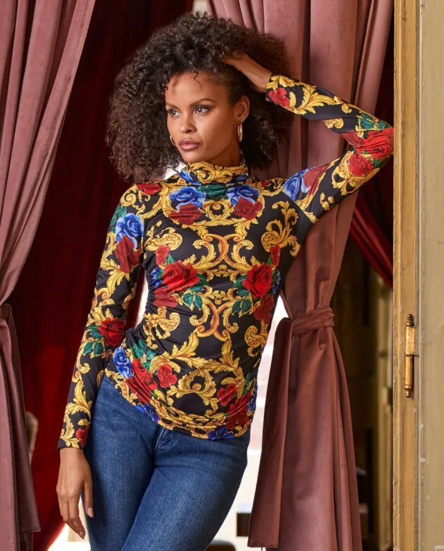 So Chic Holiday Status Printed Turtleneck Black/Gold sold by Boston Proper