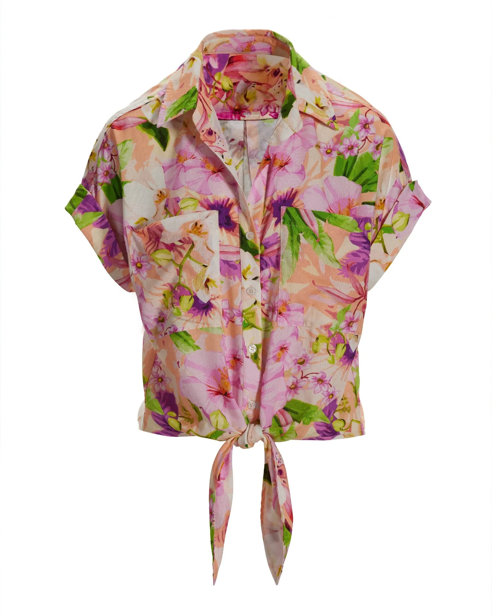 Cabo Fleurs Print Versatile Short Sleeve Camp Shirt Pink sold by Boston Proper product image thumbnail 2