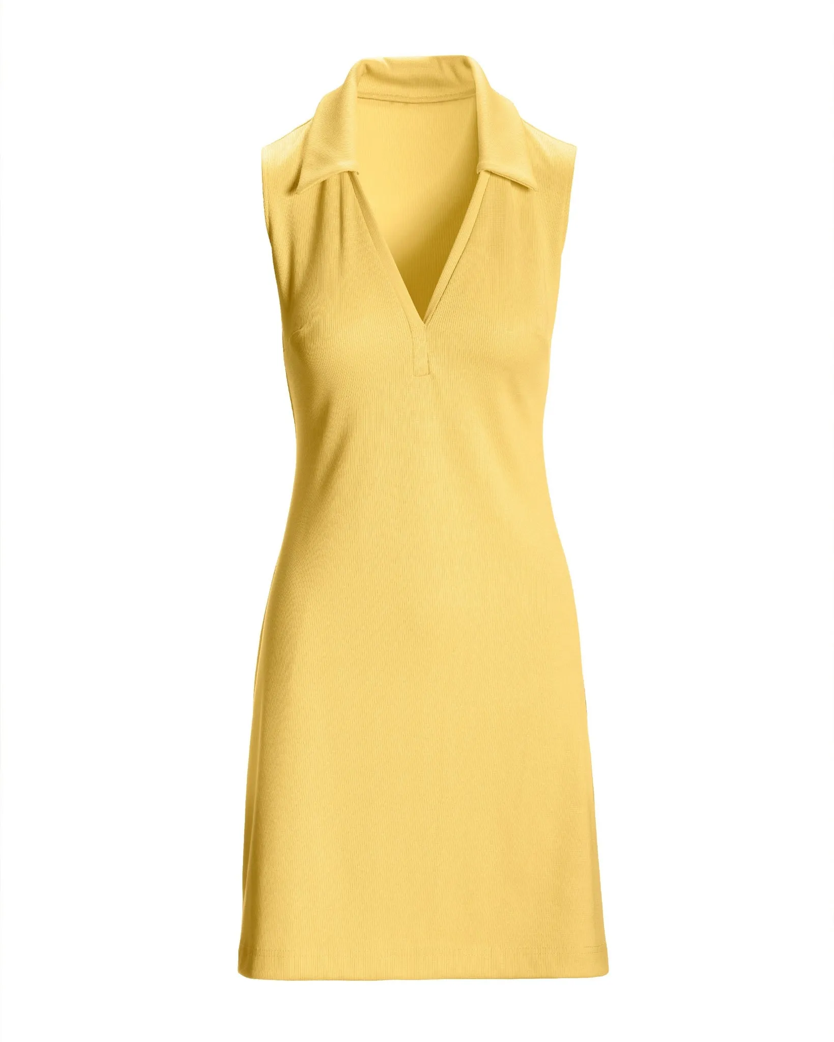 Sleeveless Collared Rib Knit Dress Lemon Drop sold by Boston Proper product image thumbnail 2