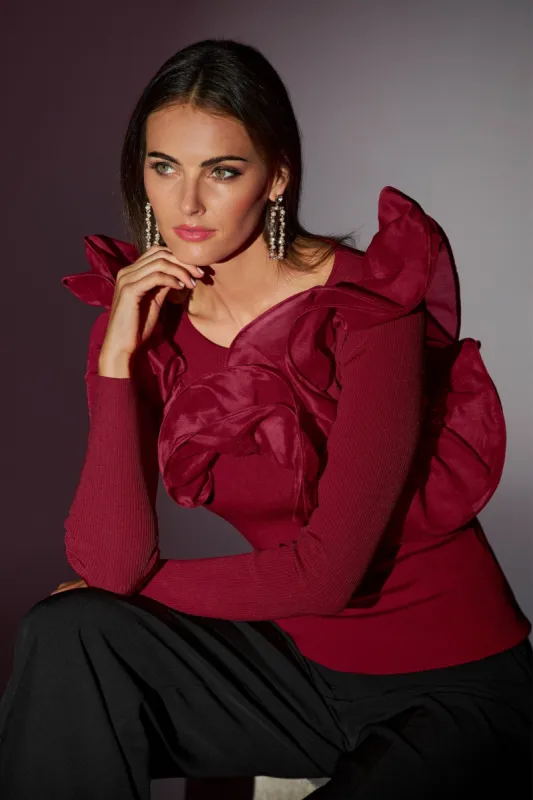 Organza Ruffle Sweater Red sold by Boston Proper