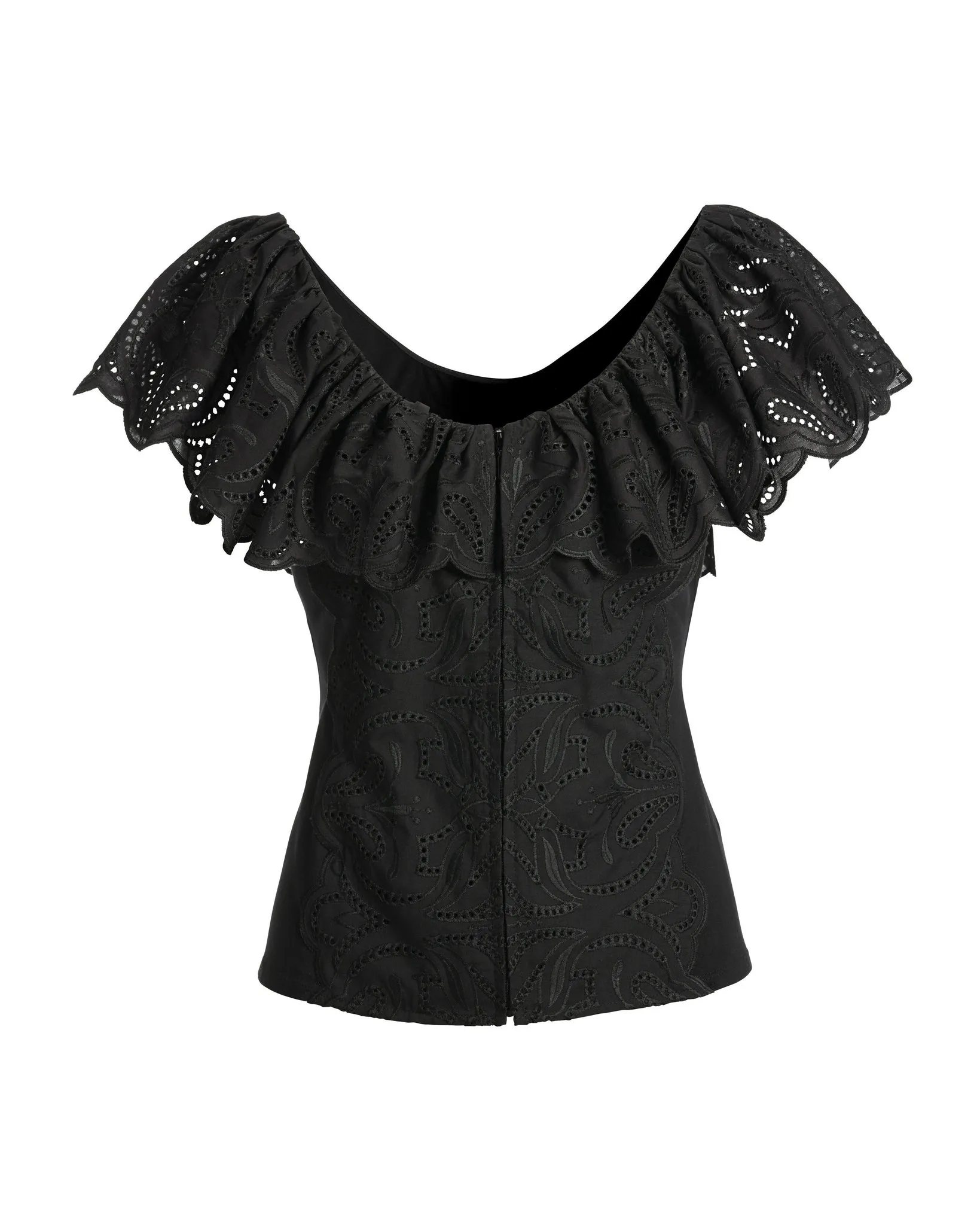 Eyelet Ruffle Zip-Up Top Black sold by Boston Proper product image thumbnail 2