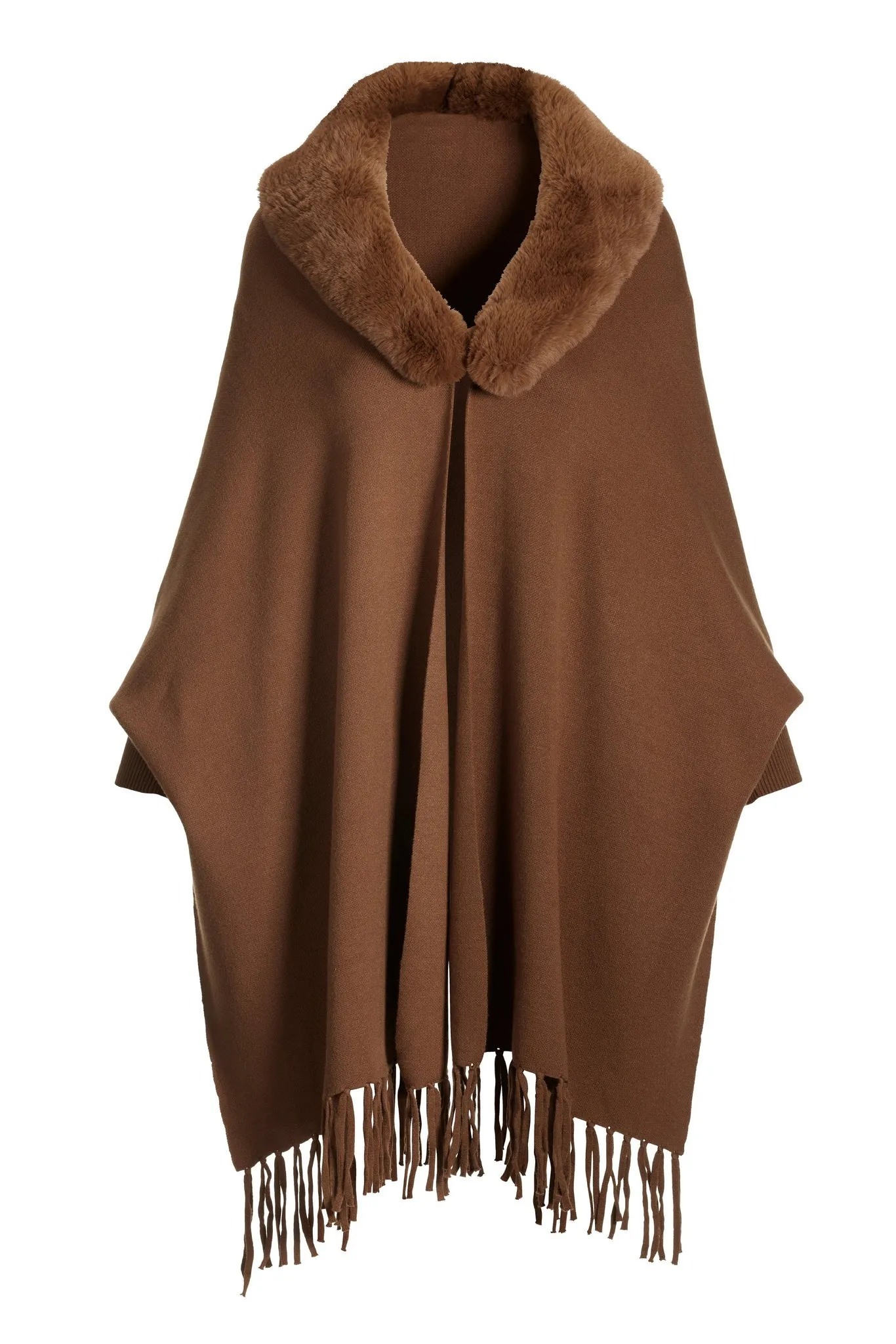 Faux Fur Collar Fringe Poncho Cognac sold by Boston Proper product image thumbnail 2