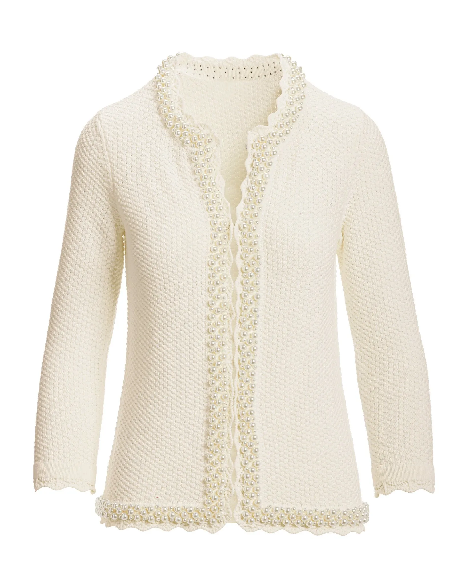 Pearl Trim Textured Cardigan Off White sold by Boston Proper product image thumbnail 2