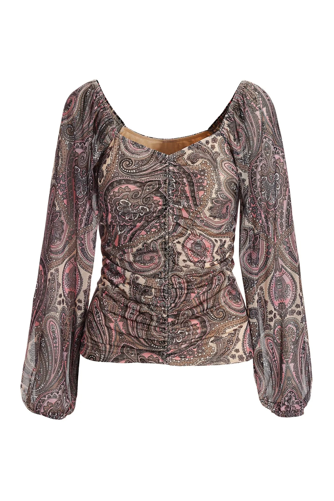 Paisley Boho Ruched Knit Top Pink Multi sold by Boston Proper product image thumbnail 2