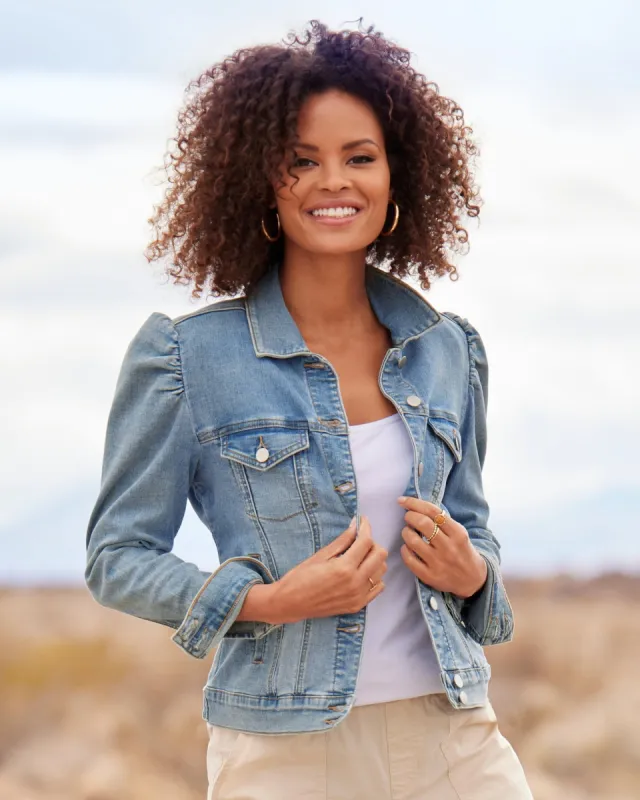 Denim Puff-Sleeve Jacket Light Wash sold by Boston Proper