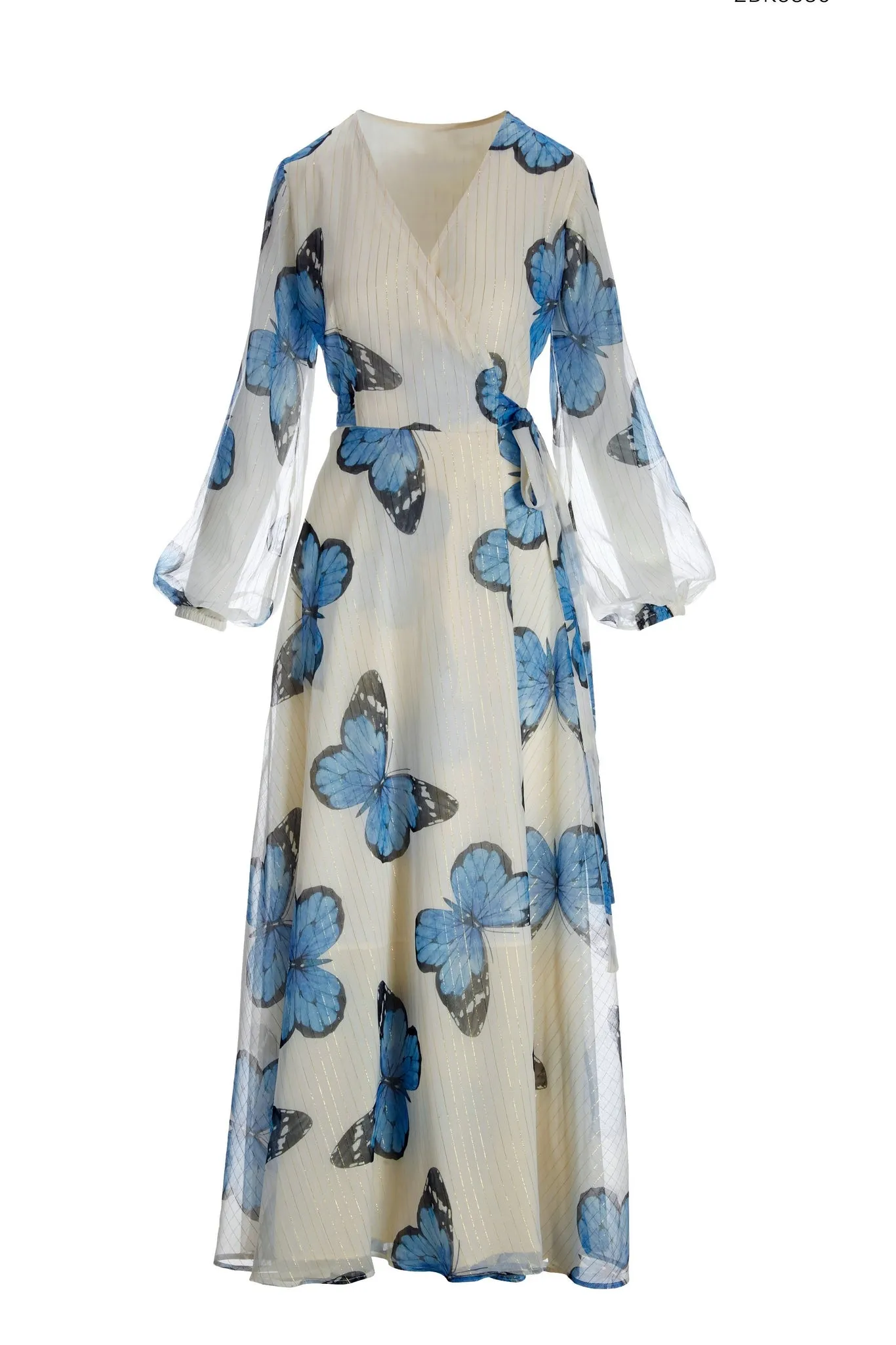 Butterfly Wings Wrap Maxi Dress Blue/White sold by Boston Proper product image thumbnail 2