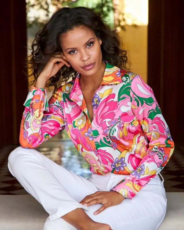 Paris Paisley Sophia Button-Up Charmeuse Blouse Multi sold by Boston Proper