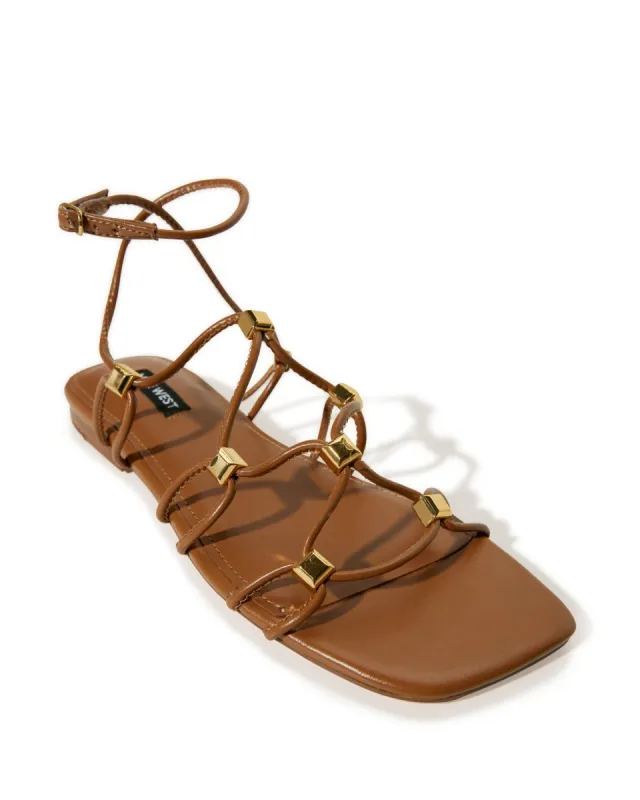 Lace-Up Flat Studded Sandal Cognac sold by Boston Proper