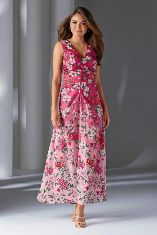 Floral Ombre Ruched V Neck Maxi Dress Ombre Floral sold by Boston Proper