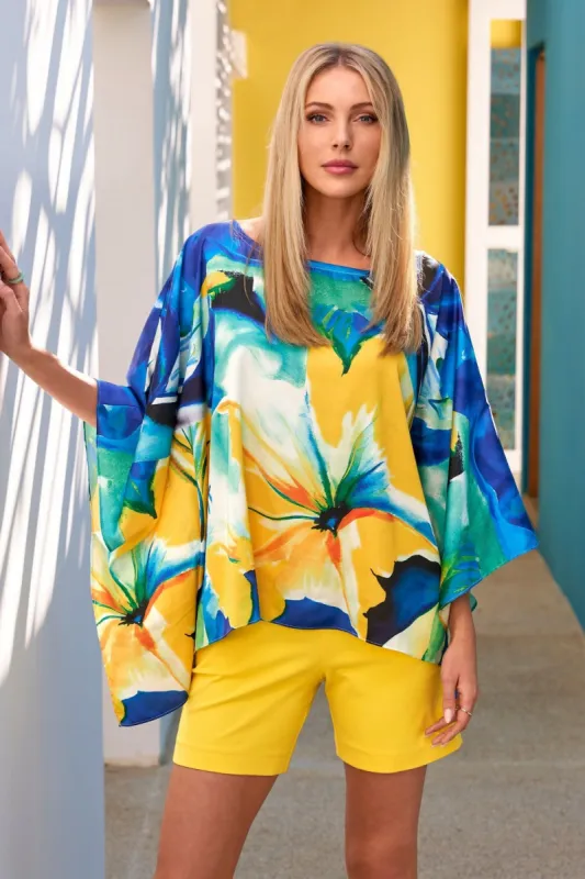 Valencia Florals Print Bella Slouchy Poncho Charmeuse Blouse Blue/Yellow sold by Boston Proper