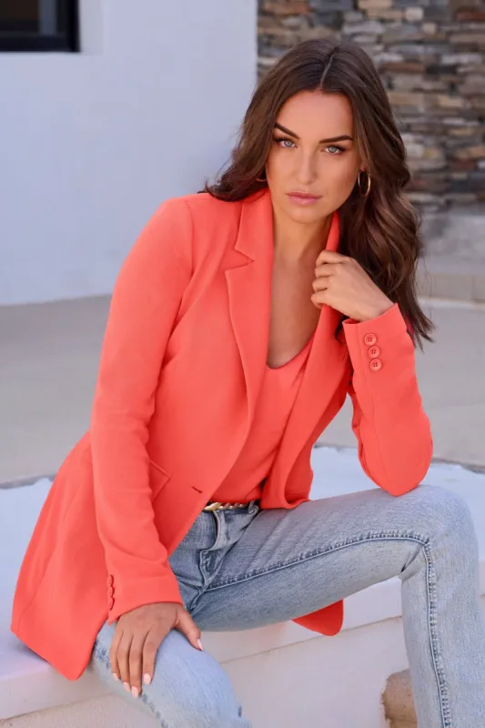 Beyond Travel Classic Boyfriend Blazer Jacket Hot Coral sold by Boston Proper