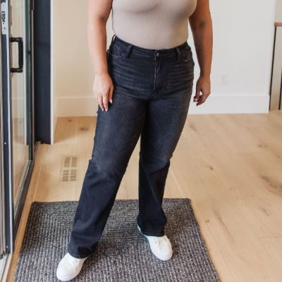 Judy Blue High Waist Classic Straight Jeans in Washed Out Black sold by Boujee Boutique
